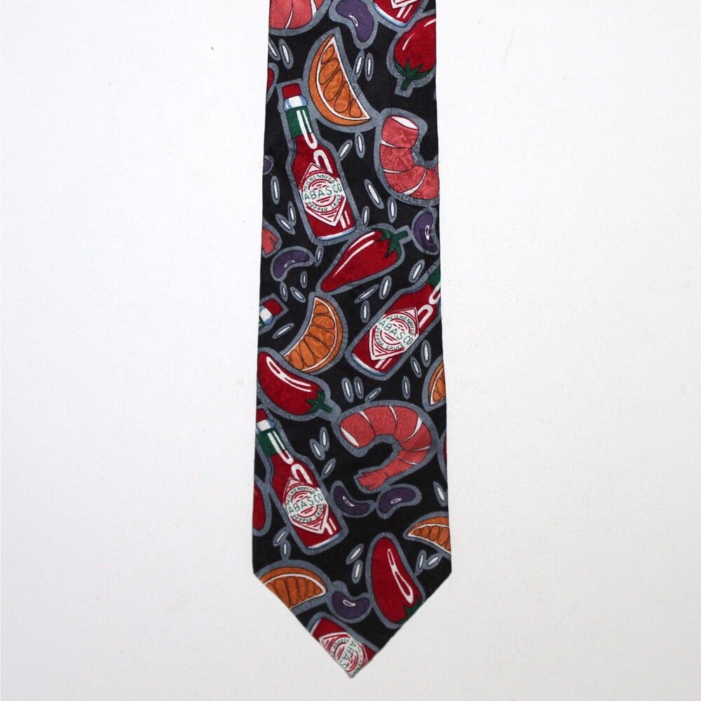 Tabasco Necktie black silk hot pepper sauce bottle fun bbq food cook spicy